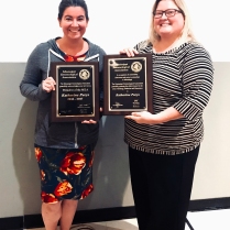 Dr. Kat Parys (left) received a Merit Award in the area of Ecology, Behavior, and BIonomics and the outgoing service award for serving as president (Jenny Bibb pictured on right)